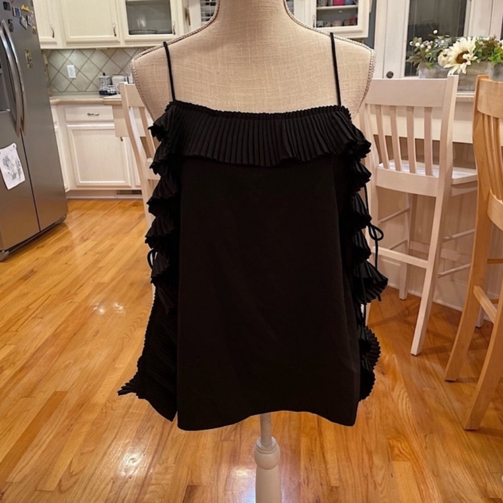 Juliette black ruffle trim long open sleeve blouse